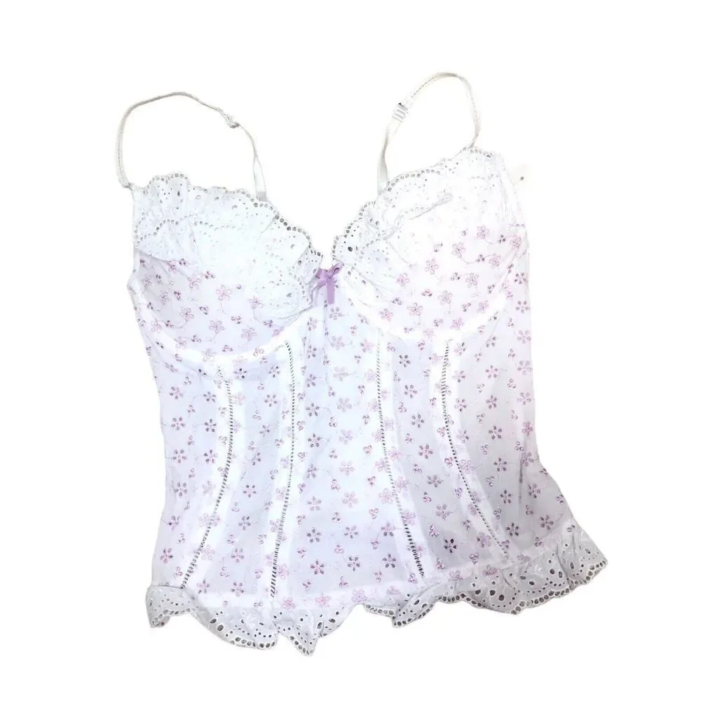 JC Penny Corset Womens Size‎ 36C Pink White Eyelet Fairy Whimsical RegencyCore